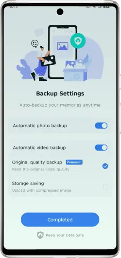 Terabox Mod APK automatic photo backup feature securely uploading images in the background, protecting photos from device loss and freeing local storage space.