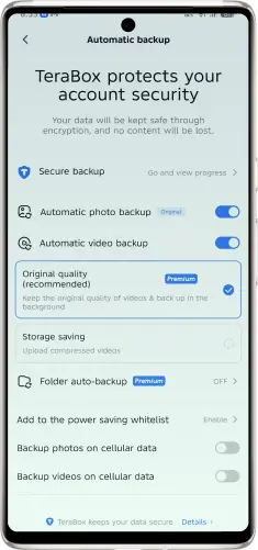 Terabox Mod APK backup strategy showing synced photos, safely stored documents, private folders for sensitive files, and organized cloud uploads.